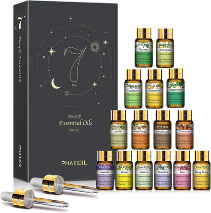 Coffret Cadeau de 28 Huiles Essentielles Naturelles Pures Massage Douche Diffuseur Huile d'Arôme Lavande Vanille Sauge Jasmin Rose Anti-Stress