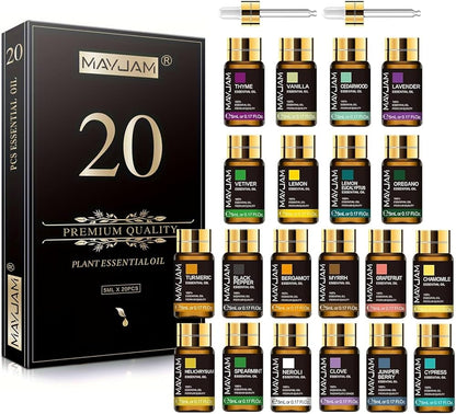 Coffret Cadeau de 28 Huiles Essentielles Naturelles Pures Massage Douche Diffuseur Huile d'Arôme Lavande Vanille Sauge Jasmin Rose Anti-Stress