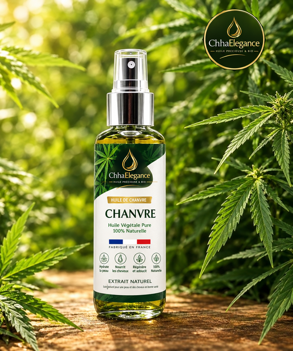Huile de chanvre Bio dans un décor naturel